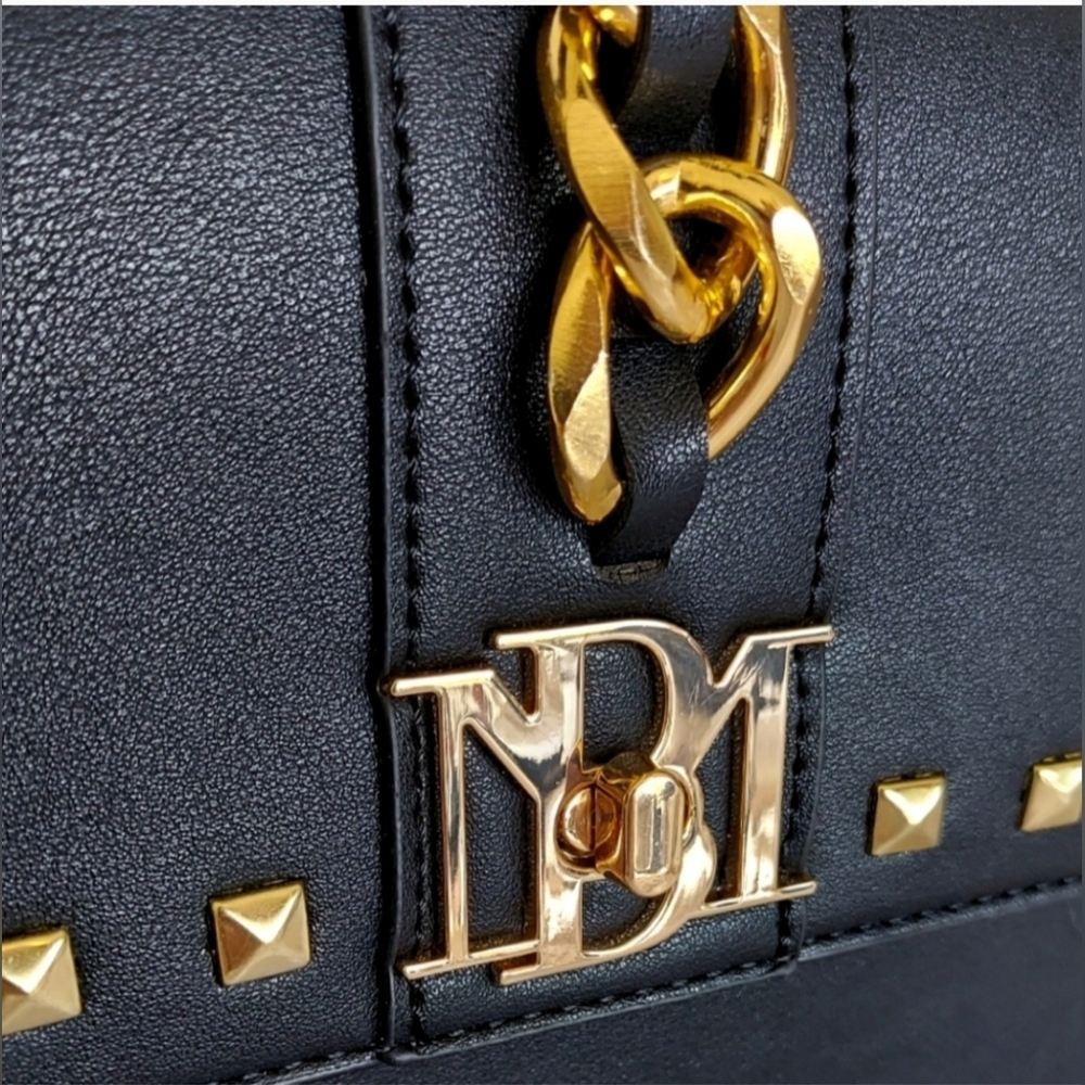 NWT Badgley Mischka Black Chain Studded Crossbody/Handle Purse - Picture 3 of 5